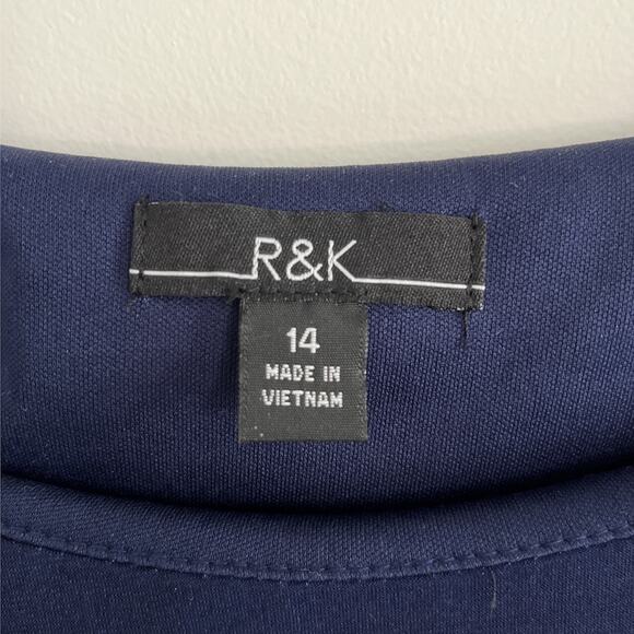 R&K Navy Blue & White Paisley Lace Print Dress Women’s Size 14 Short Sleeve NWT - Picture 3 of 15